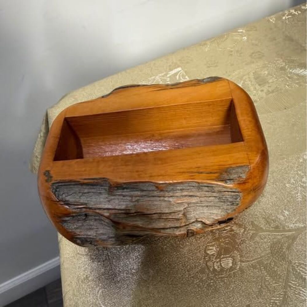 Handcrafted Rustic Wood Business Card Holder Live Edge Natural Wood Desk Decor